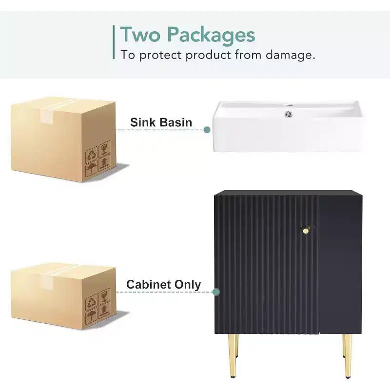 Meuble-lavabo de salle de bain de 54,8 cm, Meuble de rangement de salle de bain avec évier, Montage facile, Rangement ouvert, Meuble-lavabo autoportant pour petits espaces