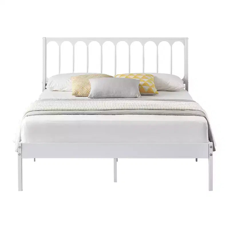 Cadre de lit plateforme Queen avec tête de lit, construction en métal robuste, rangement sous le lit de 12,6 pouces, lattes solides, silencieux, pas besoin de sommier tapissier, blanc