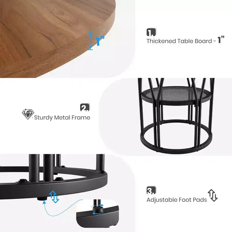 Table à manger ronde de 47" pour 4 à 6 personnes, table de cuisine en bois avec étagère de rangement et base en métal, table à manger moderne, table de petit-déjeuner pour salon, sans chaise