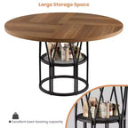 Table à manger ronde de 47" pour 4 à 6 personnes, table de cuisine en bois avec étagère de rangement et base en métal, table à manger moderne, table de petit-déjeuner pour salon, sans chaise