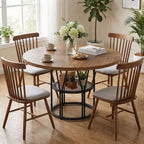 Table à manger ronde de 47" pour 4 à 6 personnes, table de cuisine en bois avec étagère de rangement et base en métal, table à manger moderne, table de petit-déjeuner pour salon, sans chaise