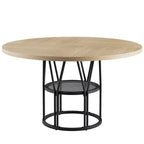 Table à manger ronde de 47" pour 4 à 6 personnes, table de cuisine en bois avec étagère de rangement et base en métal, table à manger moderne, table de petit-déjeuner pour salon, sans chaise