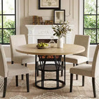 Table à manger ronde de 47" pour 4 à 6 personnes, table de cuisine en bois avec étagère de rangement et base en métal, table à manger moderne, table de petit-déjeuner pour salon, sans chaise