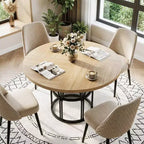 Table à manger ronde de 47" pour 4 à 6 personnes, table de cuisine en bois avec étagère de rangement et base en métal, table à manger moderne, table de petit-déjeuner pour salon, sans chaise