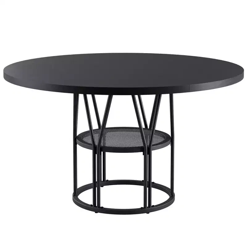 Table à manger ronde de 47" pour 4 à 6 personnes, table de cuisine en bois avec étagère de rangement et base en métal, table à manger moderne, table de petit-déjeuner pour salon, sans chaise