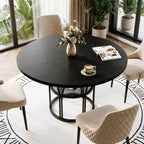 Table à manger ronde de 47" pour 4 à 6 personnes, table de cuisine en bois avec étagère de rangement et base en métal, table à manger moderne, table de petit-déjeuner pour salon, sans chaise