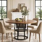 Table à manger ronde de 47" pour 4 à 6 personnes, table de cuisine en bois avec étagère de rangement et base en métal, table à manger moderne, table de petit-déjeuner pour salon, sans chaise