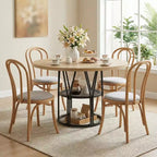 Table à manger ronde de 47" pour 4 à 6 personnes, table de cuisine en bois avec étagère de rangement et base en métal, table à manger moderne, table de petit-déjeuner pour salon, sans chaise