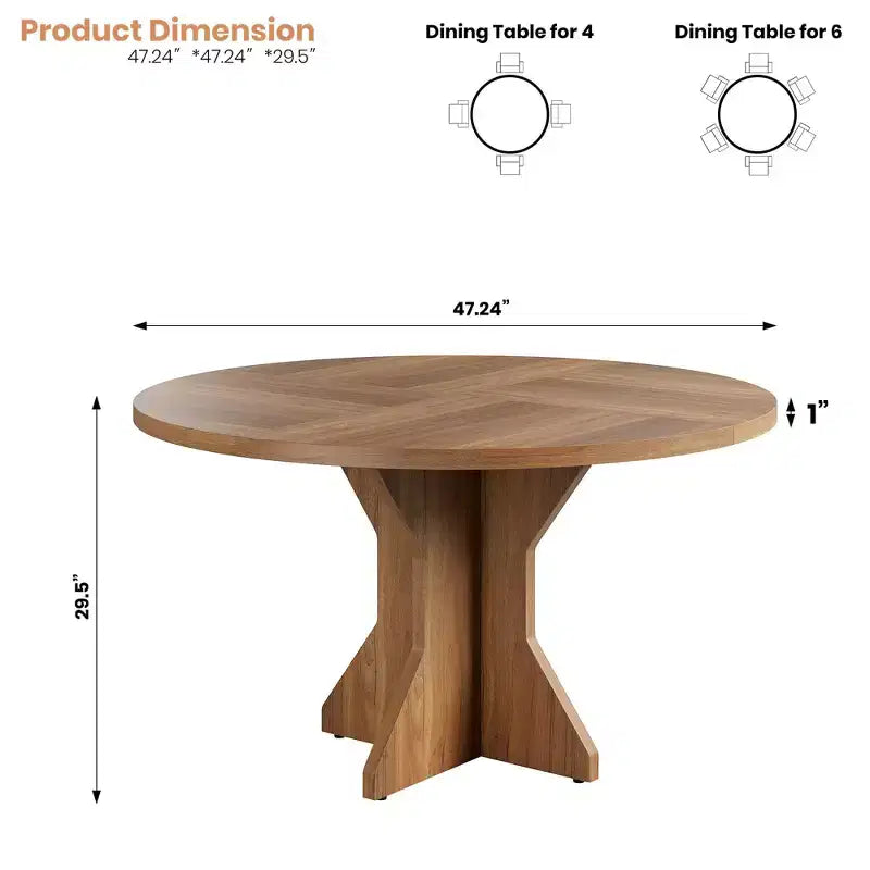 Table à manger ronde pour 4-6 personnes - Table de cuisine circulaire de 120 cm avec base sur pied solide, meubles de salle à manger pour petits espaces dans le salon