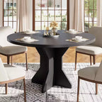 Table à manger ronde pour 4-6 personnes - Table de cuisine circulaire de 120 cm avec base sur pied solide, meubles de salle à manger pour petits espaces dans le salon