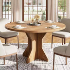 Table à manger ronde pour 4-6 personnes - Table de cuisine circulaire de 120 cm avec base sur pied solide, meubles de salle à manger pour petits espaces dans le salon