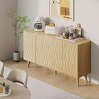 Erommy Meuble d'appoint 4 portes avec étagères réglables, buffet de 147 cm de large avec motif ondulé sculptural pour salle à manger, salon et bar à café.