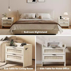 Tables de chevet en rotin (lot de 2), tables de chevet modernes avec 2 tiroirs de rangement, adaptées pour la chambre à coucher, le bureau ou le salon