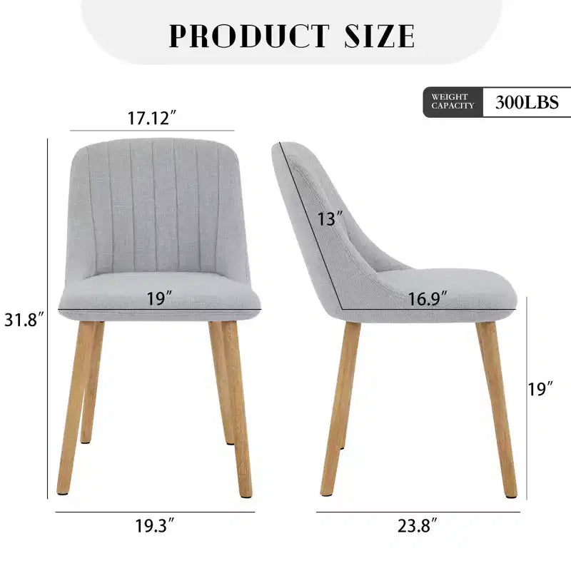 Lot de 2 chaises de salle à manger modernes rembourrées à dossier haut, chaises d'appoint en tissu avec pieds en bois, assise confortable pour cuisine, salle à manger