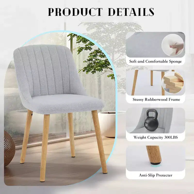 Lot de 2 chaises de salle à manger modernes rembourrées à dossier haut, chaises d'appoint en tissu avec pieds en bois, assise confortable pour cuisine, salle à manger