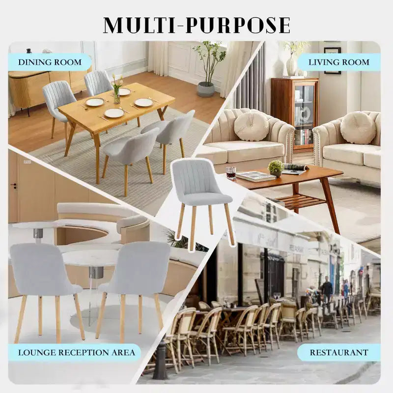 Lot de 2 chaises de salle à manger modernes rembourrées à dossier haut, chaises d'appoint en tissu avec pieds en bois, assise confortable pour cuisine, salle à manger