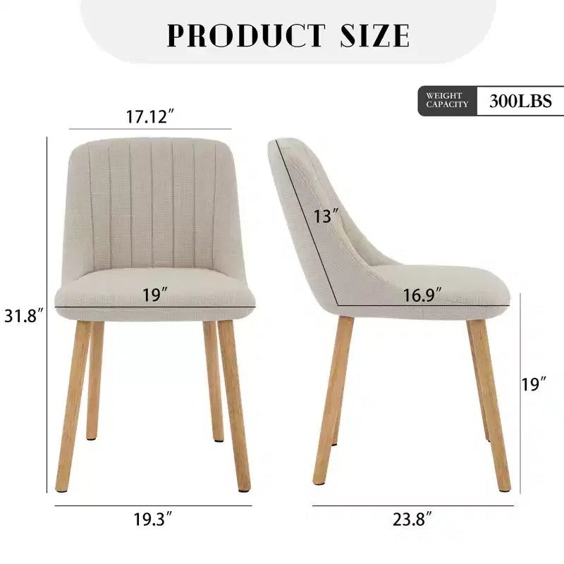 Lot de 2 chaises de salle à manger modernes rembourrées à dossier haut, chaises d'appoint en tissu avec pieds en bois, assise confortable pour cuisine, salle à manger