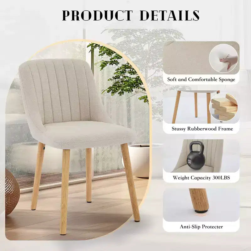 Lot de 2 chaises de salle à manger modernes rembourrées à dossier haut, chaises d'appoint en tissu avec pieds en bois, assise confortable pour cuisine, salle à manger