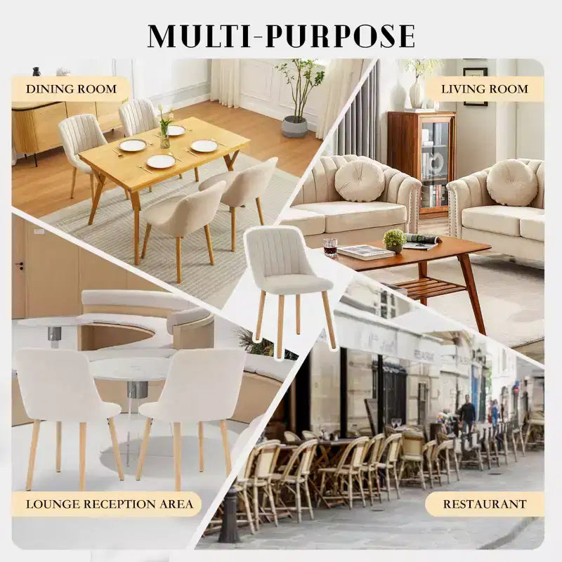 Lot de 2 chaises de salle à manger modernes rembourrées à dossier haut, chaises d'appoint en tissu avec pieds en bois, assise confortable pour cuisine, salle à manger