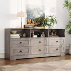 Commode 6 tiroirs de 160 cm avec lumières RGB et prise de courant, commode en bois avec étagères ouvertes, pour salon, chambre, entrée