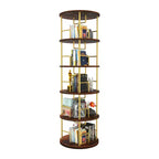 Étagère rotative à 5 niveaux, bibliothèque tournante empilable à 360° en métal et bois, étagère au sol peu encombrante pour chambre, salon, bureau, or