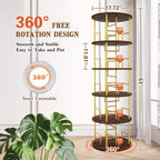 Étagère rotative à 5 niveaux, bibliothèque tournante empilable à 360° en métal et bois, étagère au sol peu encombrante pour chambre, salon, bureau, or