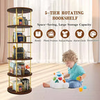Étagère rotative à 5 niveaux, bibliothèque tournante empilable à 360° en métal et bois, étagère au sol peu encombrante pour chambre, salon, bureau, or