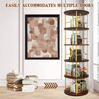 Étagère rotative à 5 niveaux, bibliothèque tournante empilable à 360° en métal et bois, étagère au sol peu encombrante pour chambre, salon, bureau, or