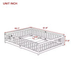 Lit Queen Size avec clôture et porte, cadre en bois d'hévéa massif, garde-corps de sécurité, grand lit au sol avec enclos et portillon