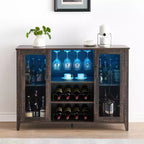 Meuble de bar en bois de 47'' avec portes en verre - Cave à vin avec étagères réglables