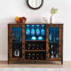 Meuble de bar en bois de 47'' avec portes en verre - Cave à vin avec étagères réglables