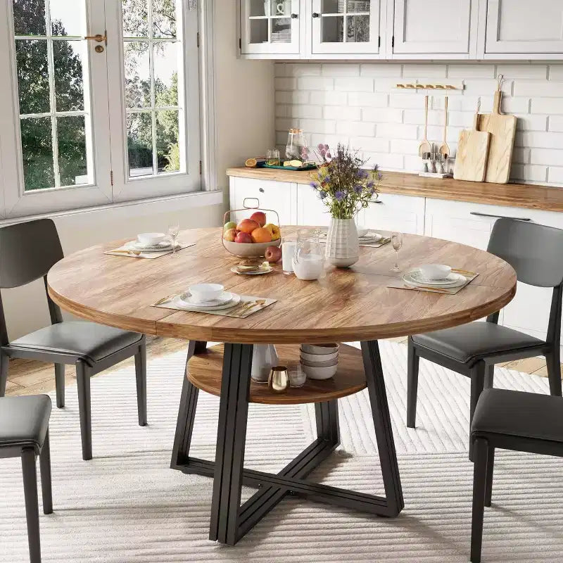 Table de salle à manger ronde pour 4 à 6 personnes, 120 cm, table de cuisine de style ferme avec rangement, tables de dîner circulaires pour cuisine, salle à manger, salon, salle de réunion
