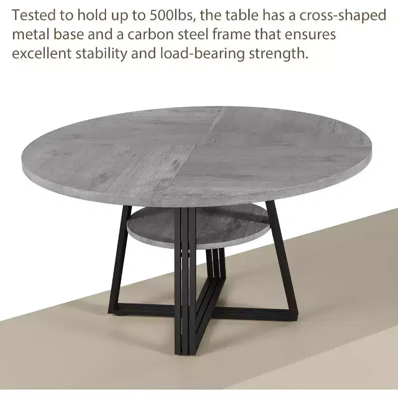 Table de salle à manger ronde pour 4 à 6 personnes, 120 cm, table de cuisine de style ferme avec rangement, tables de dîner circulaires pour cuisine, salle à manger, salon, salle de réunion
