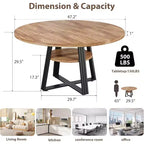 Table de salle à manger ronde pour 4 à 6 personnes, 120 cm, table de cuisine de style ferme avec rangement, tables de dîner circulaires pour cuisine, salle à manger, salon, salle de réunion