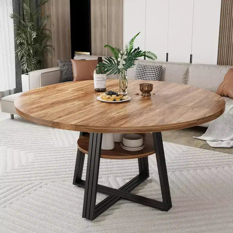 Table de salle à manger ronde pour 4 à 6 personnes, 120 cm, table de cuisine de style ferme avec rangement, tables de dîner circulaires pour cuisine, salle à manger, salon, salle de réunion