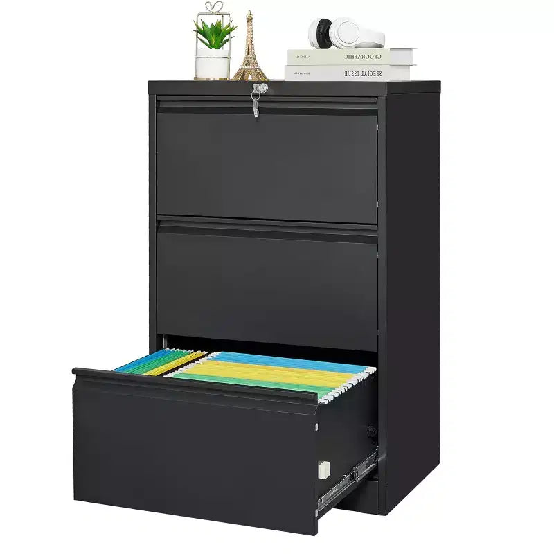 Steel File Cabinet with Lock - Heavy Duty Filing Cabinet with 3 Drawer, Office Home Horizontal File Cabinets