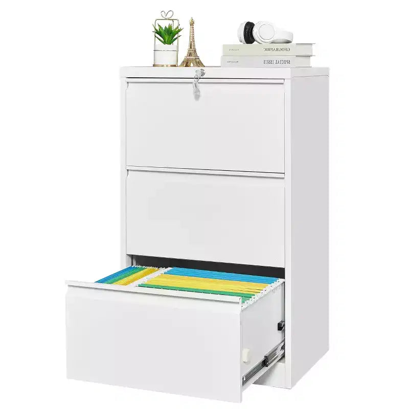 Classeur en acier avec serrure - Classeur robuste à 3 tiroirs, classeur horizontal pour bureau ou maison