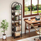 Bibliothèque haute Lantine 78.7, étagère fine à 6 niveaux avec cadre métallique, étagère étroite industrielle pour salon, bureau, chambre à coucher, marron rustique