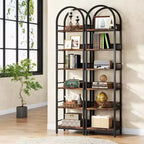 Bibliothèque haute Lantine 78.7, étagère fine à 6 niveaux avec cadre métallique, étagère étroite industrielle pour salon, bureau, chambre à coucher, marron rustique