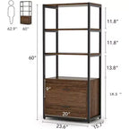 Bibliothèque Lantine, étagère rustique à 4 niveaux avec 2 tiroirs, étagère standard pour livres et objets de décoration pour le bureau à domicile