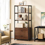 Bibliothèque Lantine, étagère rustique à 4 niveaux avec 2 tiroirs, étagère standard pour livres et objets de décoration pour le bureau à domicile