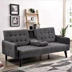 Whisen 72 Sleeper Sofa Bed, Convertible Folding Backrest to Full Bed with Cup Holder & Drop-Down Table