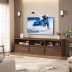 Meuble TV scandinave de 177,8 cm pour téléviseurs jusqu'à 203,2 cm, meuble de divertissement en bois avec 3 tiroirs et étagères ouvertes