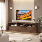 Meuble TV scandinave de 177,8 cm pour téléviseurs jusqu'à 203,2 cm, meuble de divertissement en bois avec 3 tiroirs et étagères ouvertes