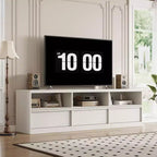 Meuble TV scandinave de 177,8 cm pour téléviseurs jusqu'à 203,2 cm, meuble de divertissement en bois avec 3 tiroirs et étagères ouvertes