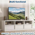 Meuble TV scandinave de 177,8 cm pour téléviseurs jusqu'à 203,2 cm, meuble de divertissement en bois avec 3 tiroirs et étagères ouvertes