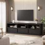 Meuble TV scandinave de 177,8 cm pour téléviseurs jusqu'à 203,2 cm, meuble de divertissement en bois avec 3 tiroirs et étagères ouvertes