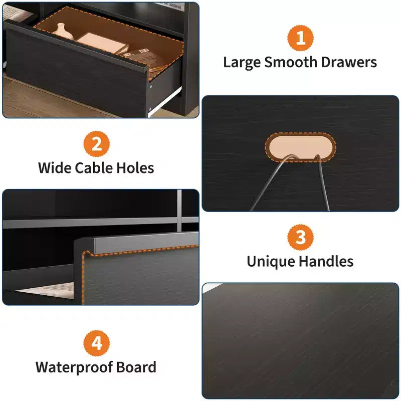 Meuble TV scandinave de 177,8 cm pour téléviseurs jusqu'à 203,2 cm, meuble de divertissement en bois avec 3 tiroirs et étagères ouvertes