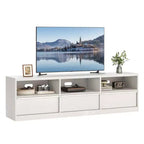 Meuble TV scandinave de 177,8 cm pour téléviseurs jusqu'à 203,2 cm, meuble de divertissement en bois avec 3 tiroirs et étagères ouvertes