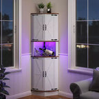 Armoire d'angle de ferme de 65 po, meuble de rangement avec porte de grange, 5 étagères, organisateur d'espace pour salon, bar, cuisine, salle de bain